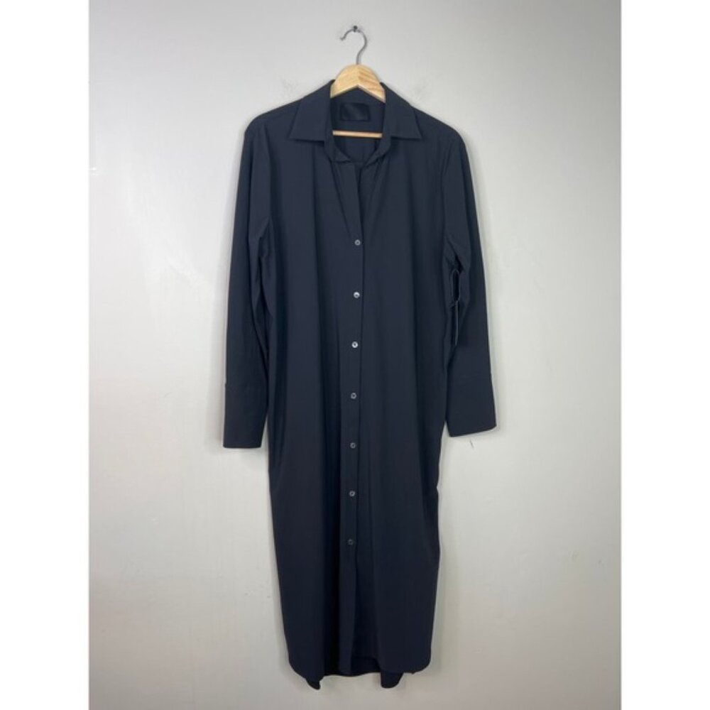 NWT Ona Olivia Long Sleeve Side Slits Oversized Convertible Shirt Dress Black - Picture 2 of 8
